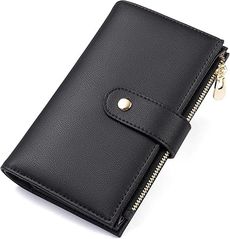 Black faux leather tri-fold wallet