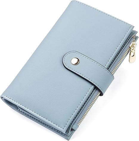 Blue faux leather trifold wallet