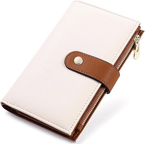 Beige and brown faux leather trifold wallet
